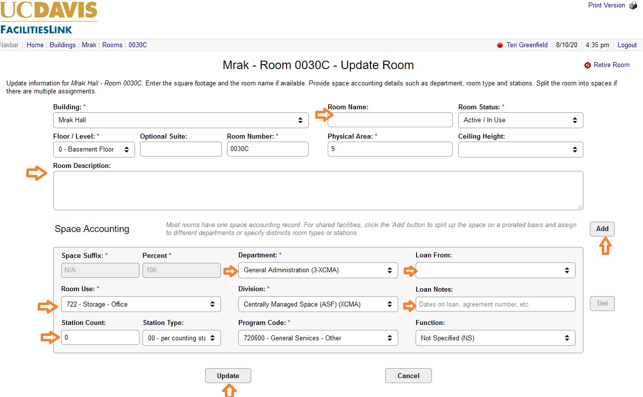 How to Update a Room UC Davis FacilitiesLink